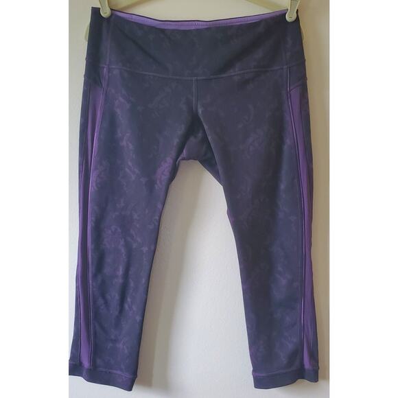 lululemon athletica Pants - Lululemon Womens Size 10 Black Purple Floral Print Leggings Crop Athletic Wear